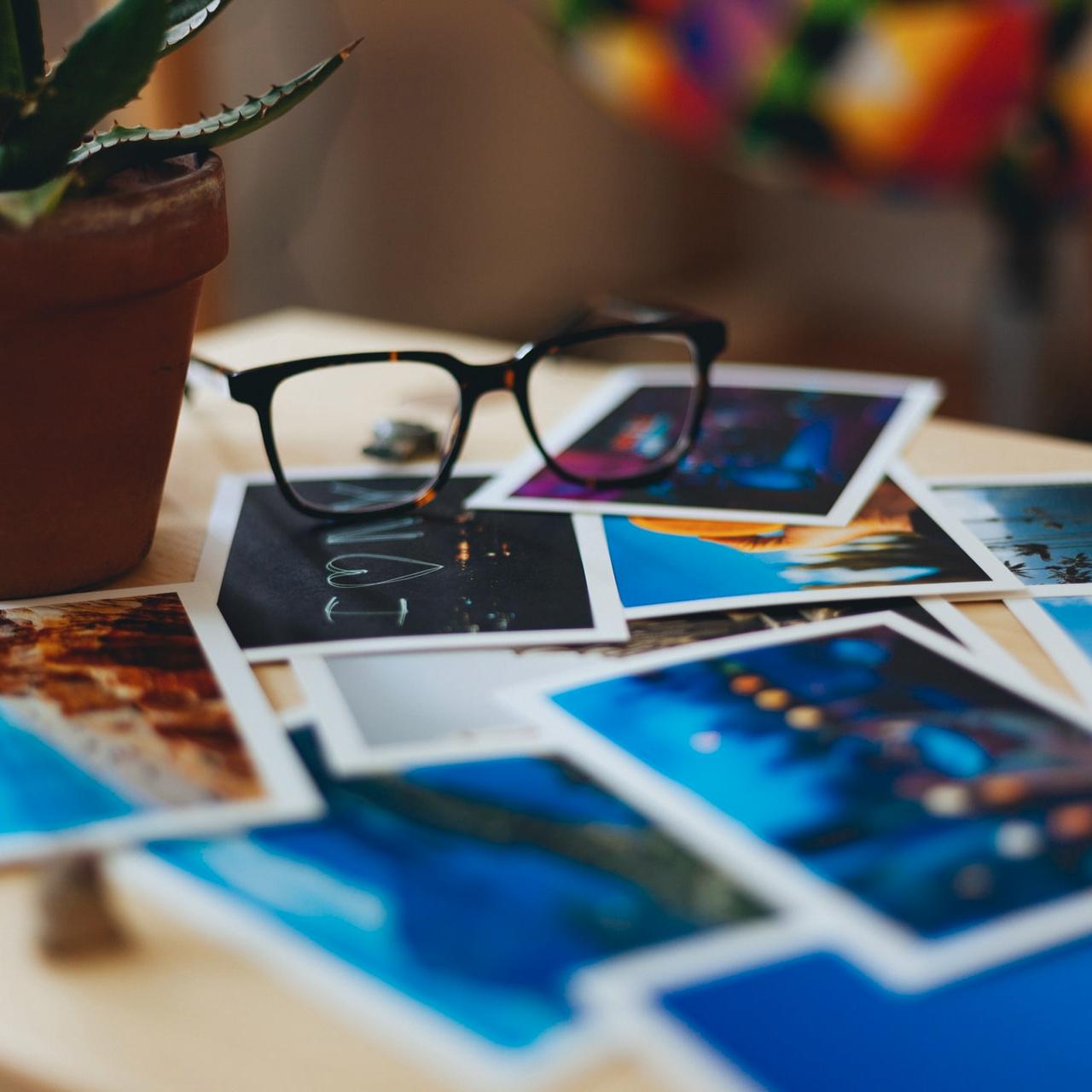 clear eyeglasses on post cards